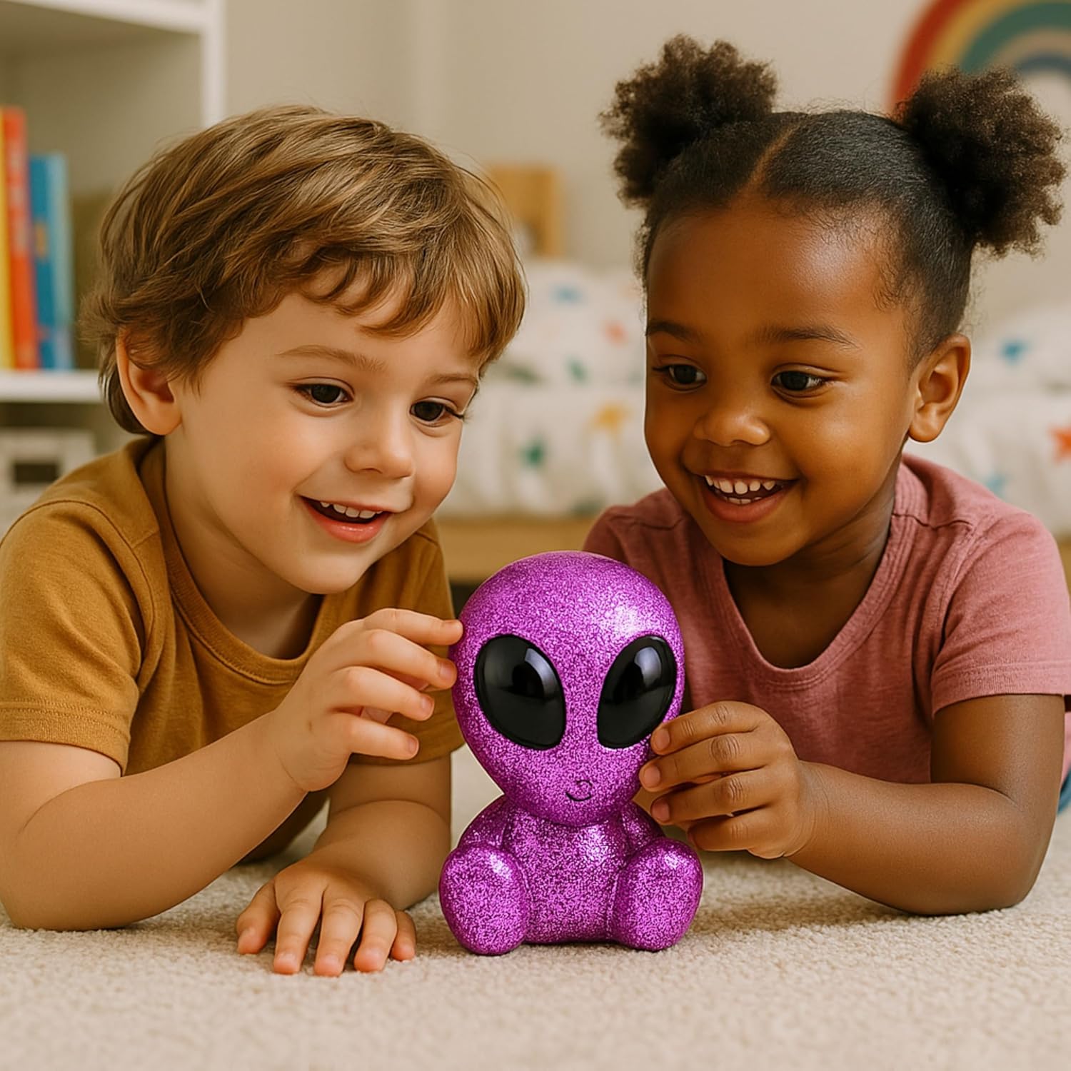 Entervending Glitter Sitting Aliens 6 Inch – 12 Pack Assorted Glitter-Filled Alien Toys – Mini Crane Vending Machine Prizes, Party Favors for Kids, Alien-Themed Birthday Decorations, Room Décor