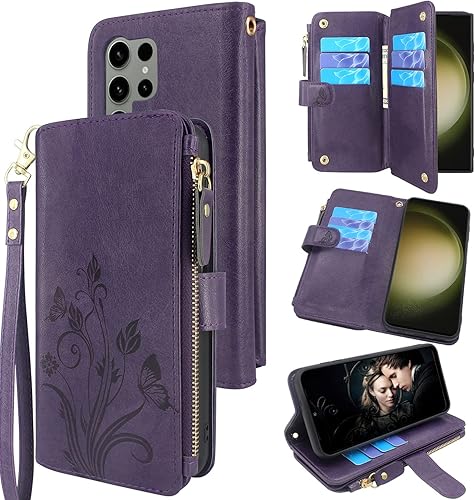 Lacass Funda de piel con cierre para Samsung Galaxy S23 Ultra 5G de 6.8 pulgadas (morado oscuro)