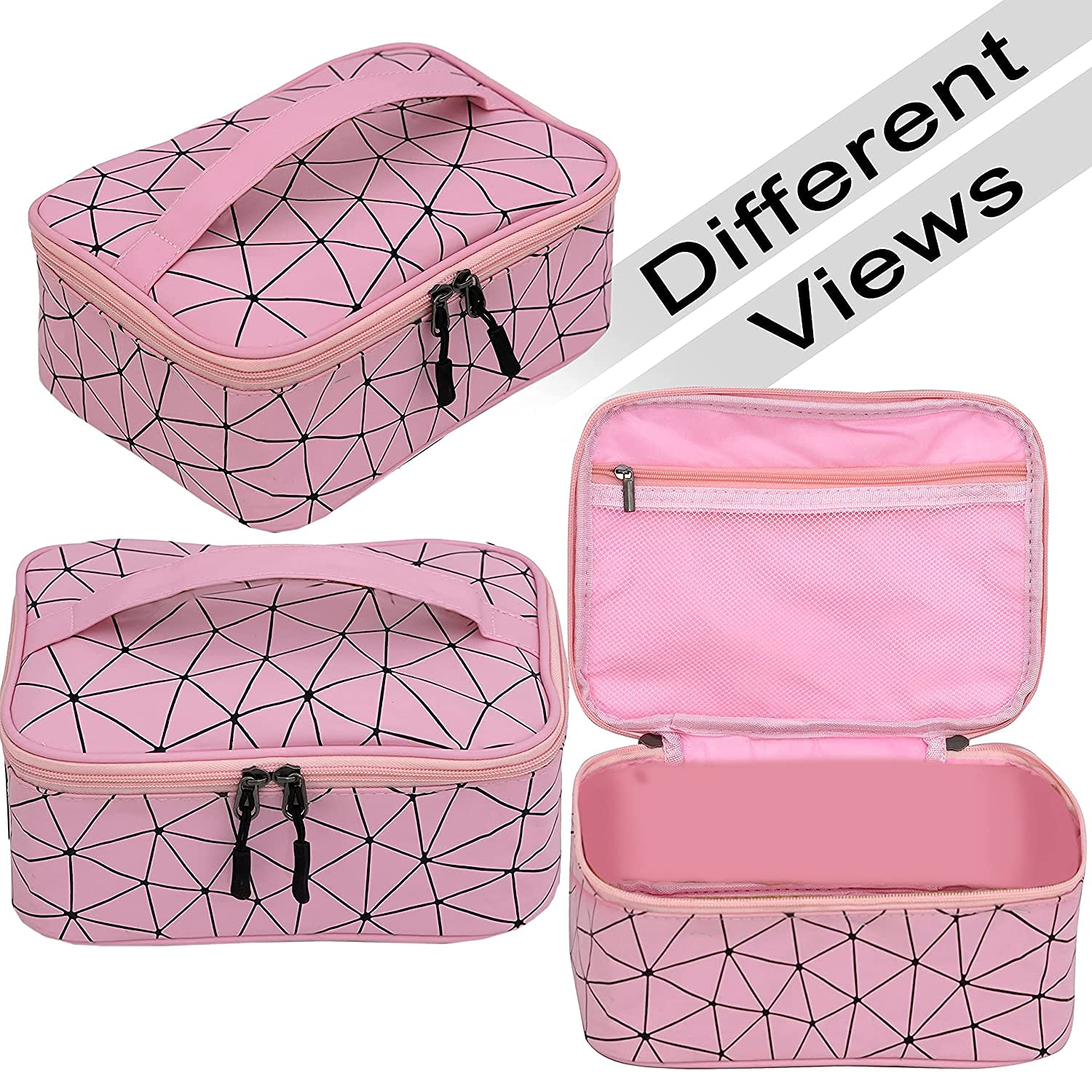 FASTUNBOX (LABEL) Women Travel Cosmetic Make up Organizer Toiletry kit Bag Brush Make up Storage Organizer Cosmetic Bag (Pink Diamond) 2