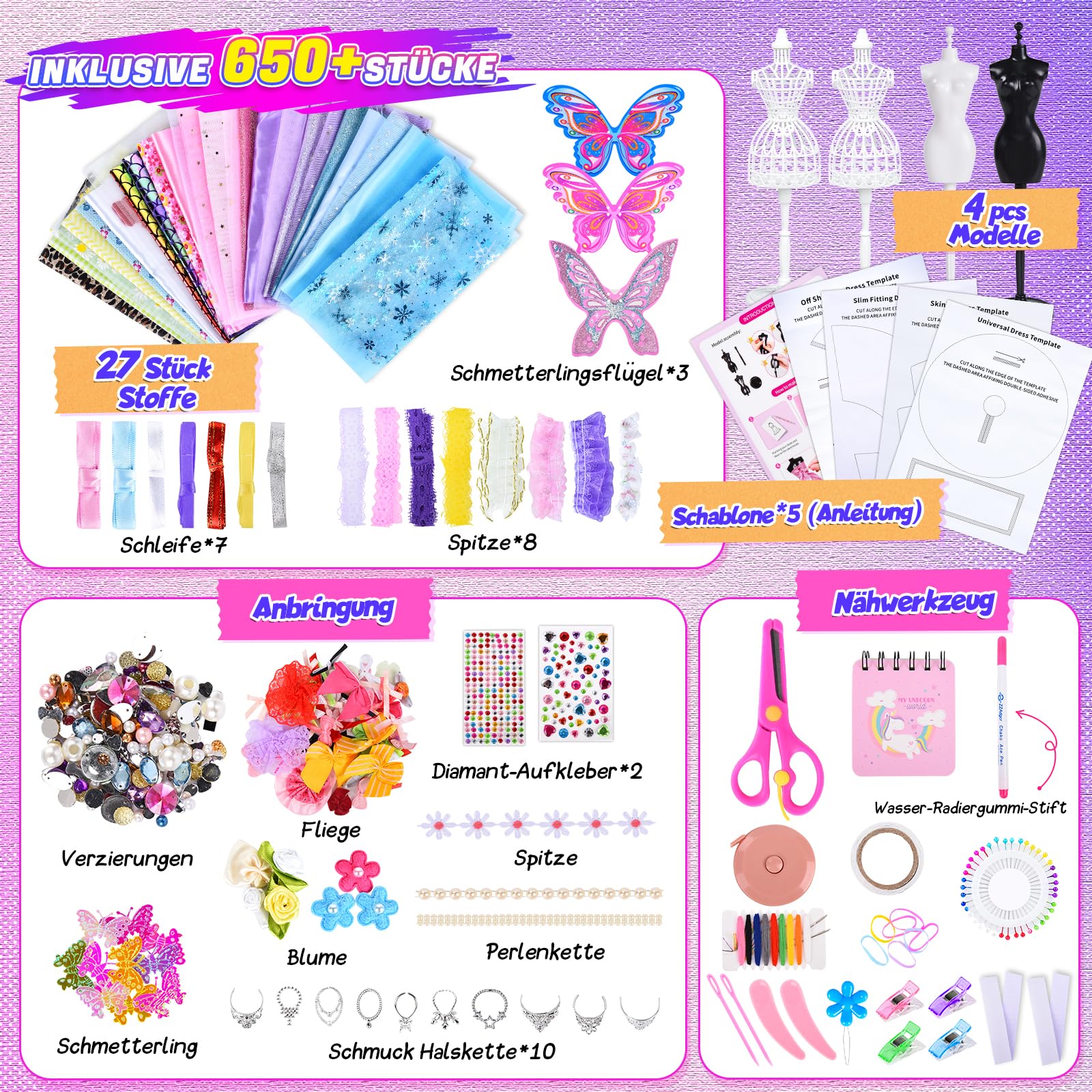 JONRRYIN Fashion Design Kit Création, 600+ Kit de Création de Mode, Création de Mode Couture Enfants, Kits de Loisirs Créatifs Activités Créatives Fille 8-12 Ans
