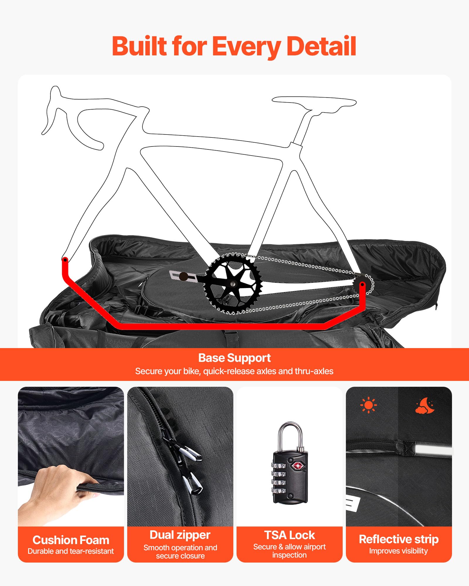 VEVOR Fahrrad Transporttasche, Triathlon-Fahrradtasche mit TSA-Schloss & Doppelreißverschluss, bis max. 106 cm Radstand, für Reisen, Outdoor-Aktivitäten, Zug-, Flugzeug- & U-Bahn-Transport
