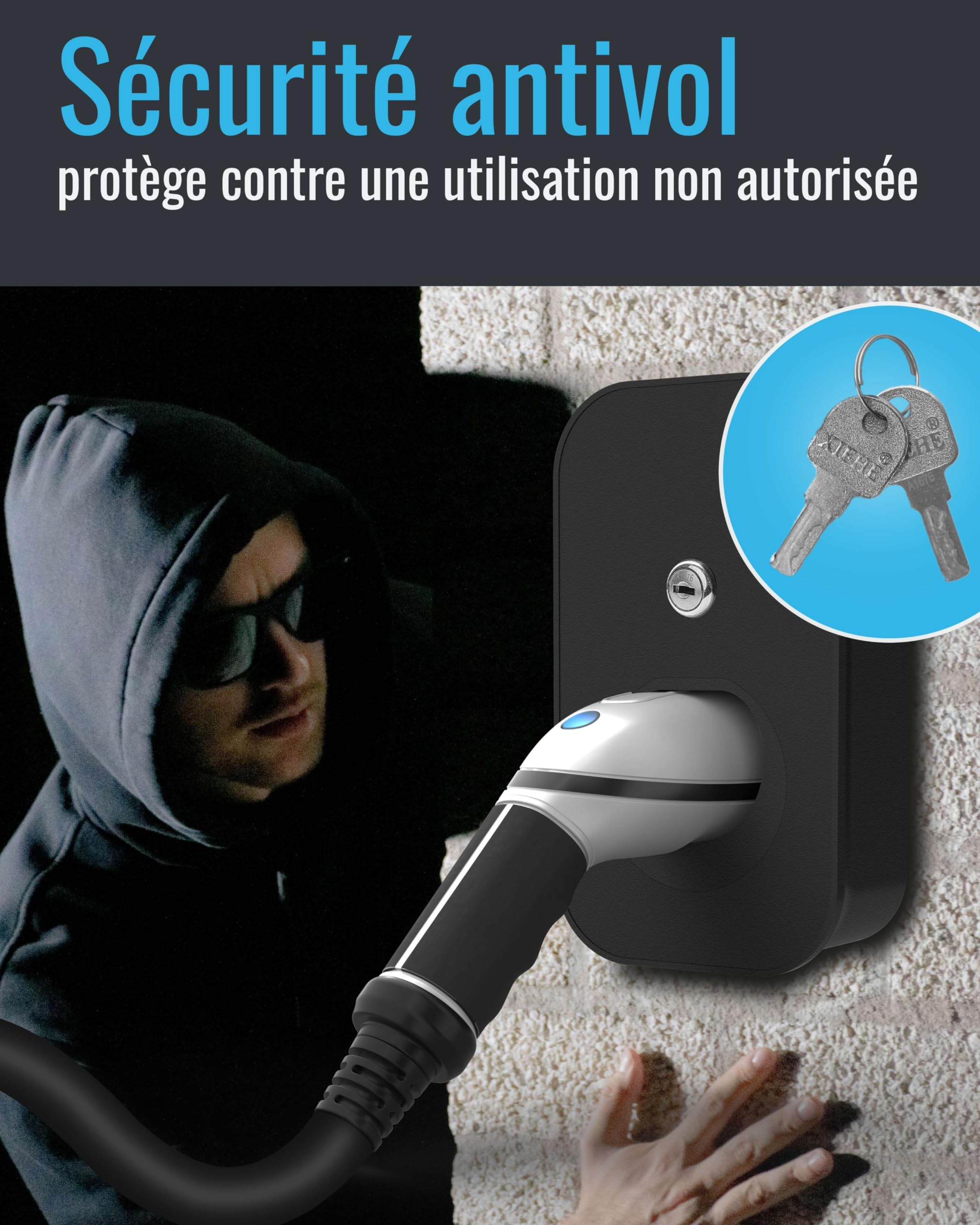 Parkwächter E1 Organisateur de câbles pour wallbox avec Serrure, Support Mural de câble de Station de Charge, Support de câble de Voiture électrique, Sécurité Enfant et Dispositif antivol