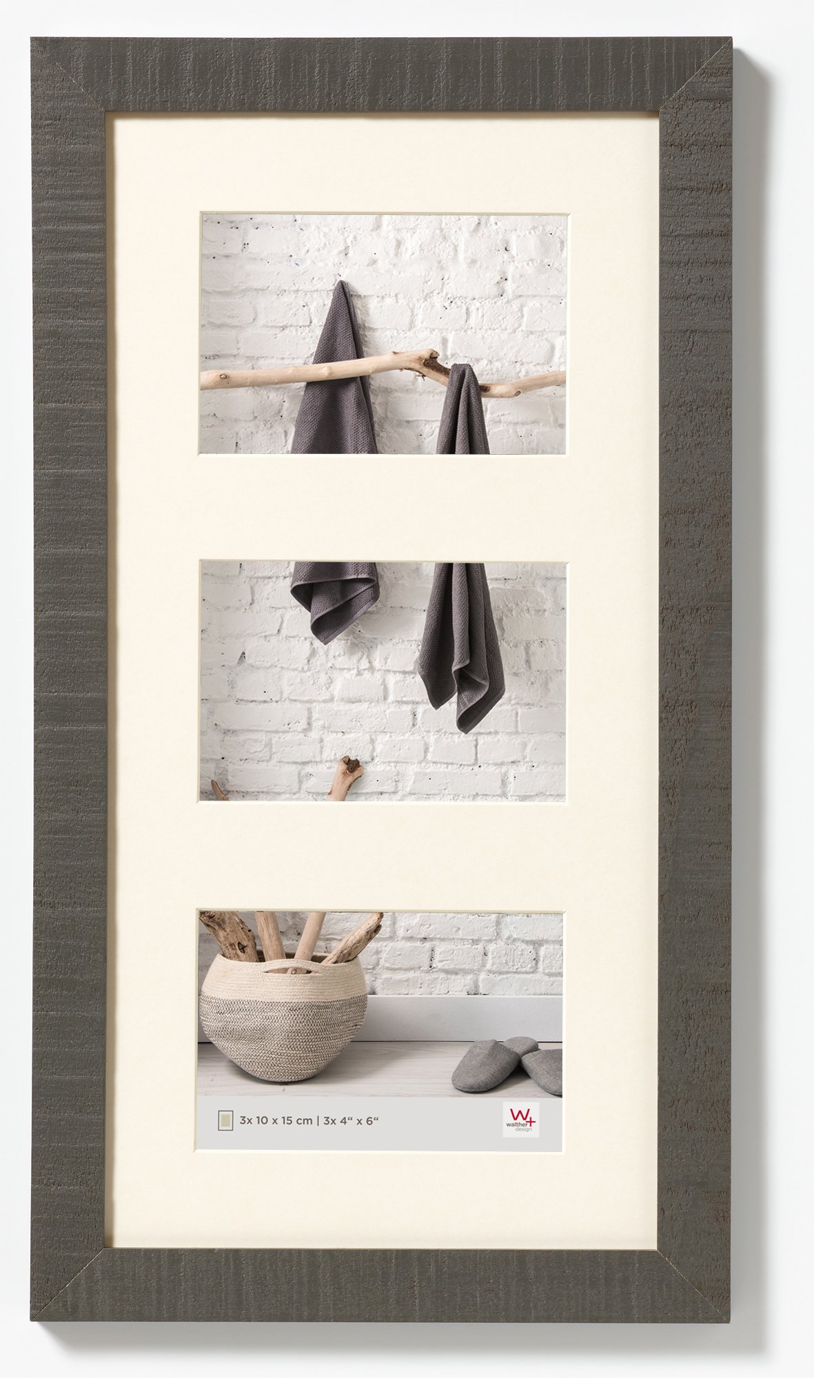 walther design Bilderrahmen grau 3x 10x15 cm Galerie mit Passepartout, Home Holzrahmen HO315D