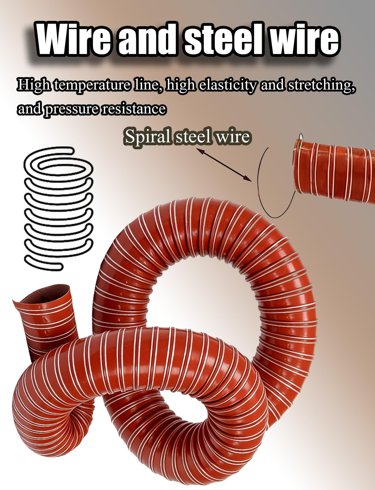 Manguera de conductos de silicona roja de alta temperatura | Conducto flexible de fibra de vidrio ignífugo reforzado con alambre de acero for uso industrial(1.77in/4.5cm,157.48in)