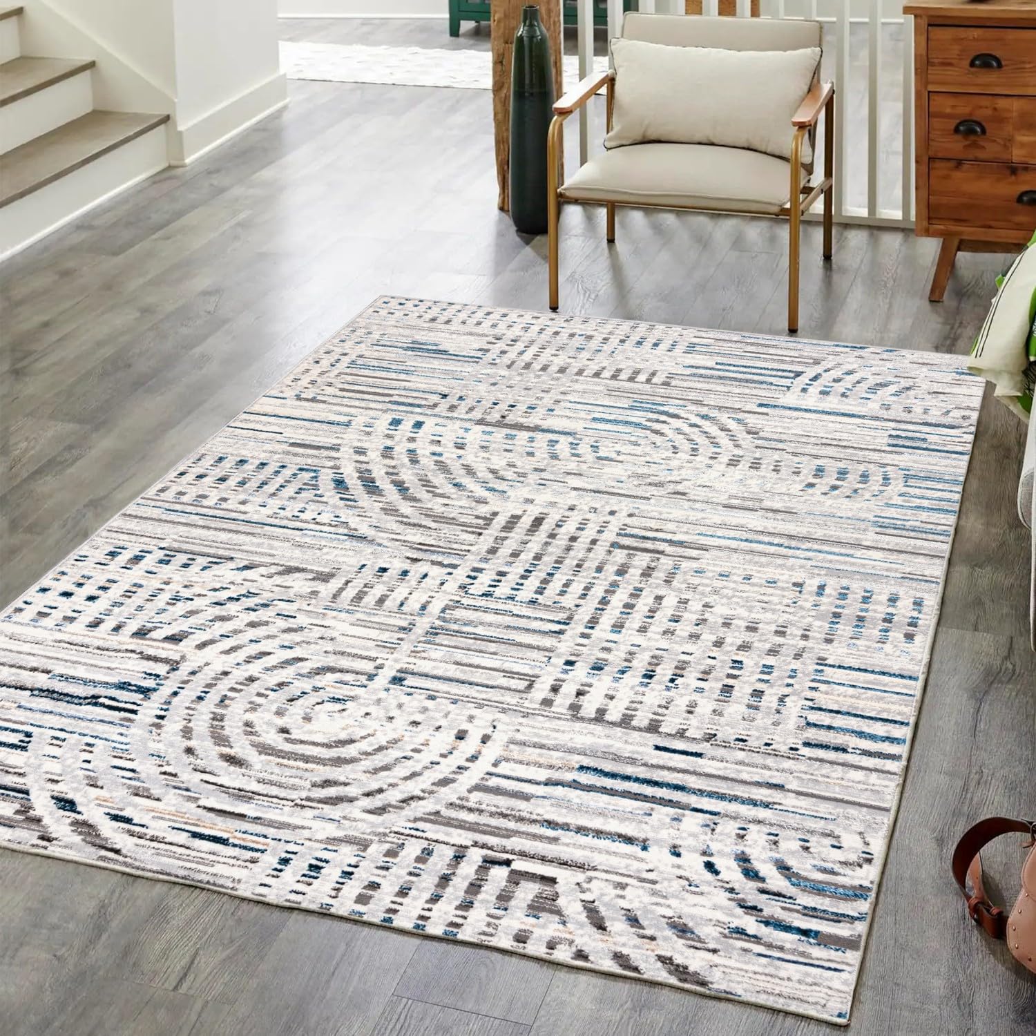 Mazovia Groß Teppich Wohnzimmer 200x300cm Anthrazit Blau Abstrakt Weich