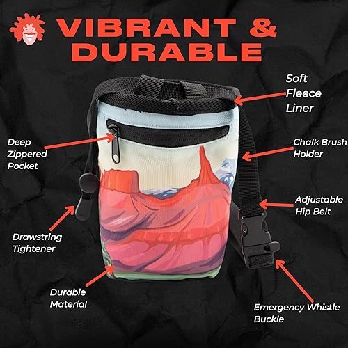 Miniatura 2 de Bolsa de tiza para escalada en roca, para exteriores, gimnasio y bouldering, cinturón ajustable, cierre de cordón duradero y bolsillo con cremallera