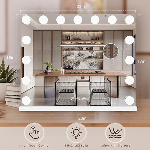 Miniatura 5 de Espejo de maquillaje iluminado de 19 pulgadas de largo x 23 pulgadas, espejo Hollywood claro con aumento desmontable de 10X, espejo de tocador