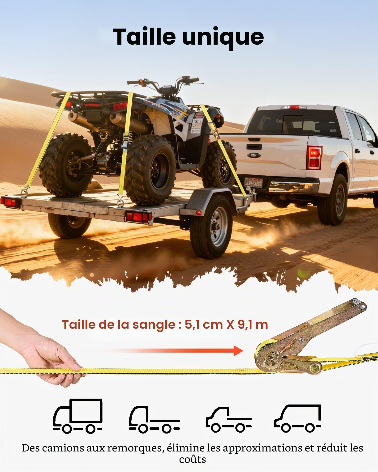 VEVOR Sangle à Cliquet 5 cm x 9 m Sangle d'Arrimage Lot de 10 Sangles de Chargement Fixation pour Déménagement Remorques Motos Kayaks Toit Voiture, avec Crochet Double J Résistance à Rupture 4536 kg