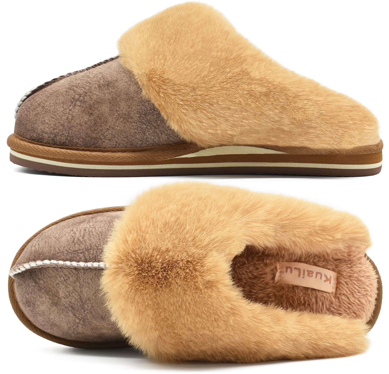 Womens Fluffy Plush Sheepskin-Like Slippers Ladies Cosy Dynamic Memory Foam  Warm Mule Slippers Slip on Comfy Arch Support House Shoes with Non-Slip
