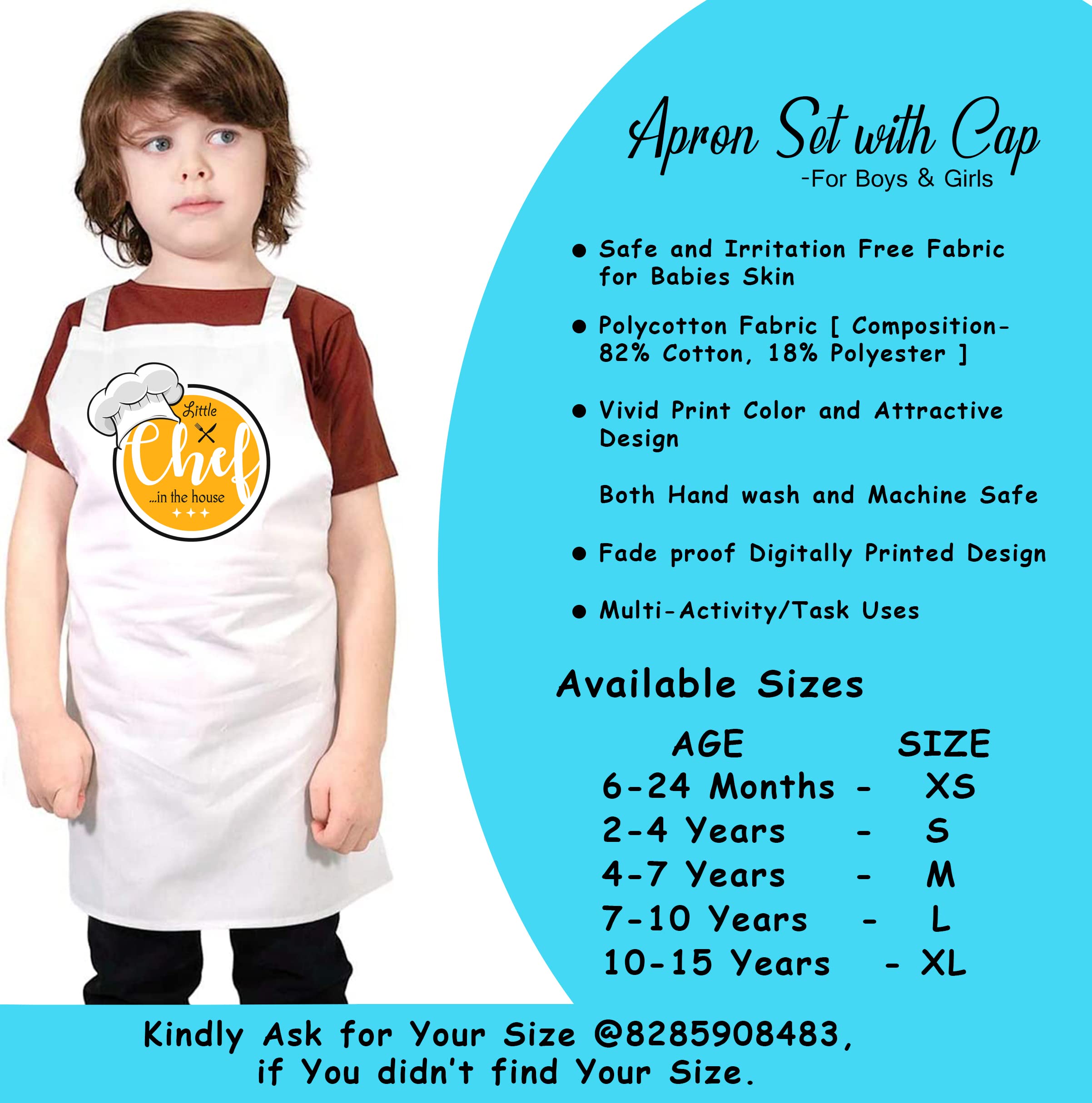 Style Secrets Little Chef Polycotton White Chef Apron and Cap Costume for Babies/Kids Photoshoot, Cooking, Art & Craft, Fun Activities Etc. (10-15 Years) 2