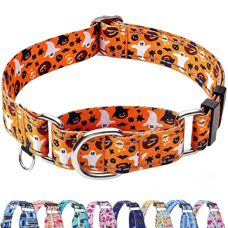 Coleira Martingale refletiva para cães em nylon Fidohug Orange Ghost tamanho Grande
