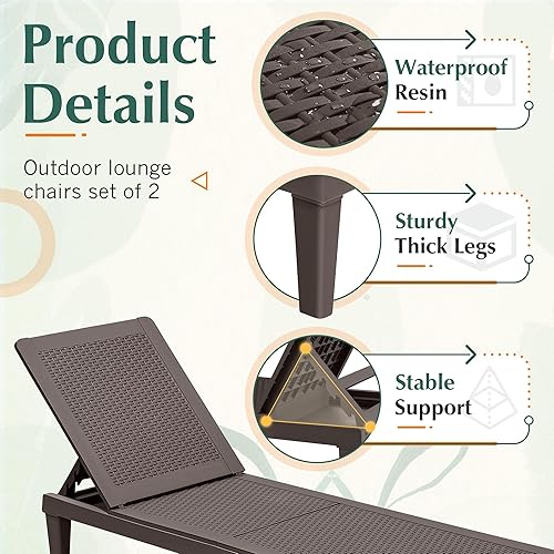 Miniatura 5 de GUNJI Sillas de salón para patio exterior impermeables (marrón)