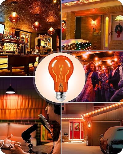 Miniatura 7 de EDISHINE Bombilla de filamento de vidrio naranja de Halloween, bombilla LED A19 regulable de 8 W, bombilla LED Edison naranja para decoraciones de