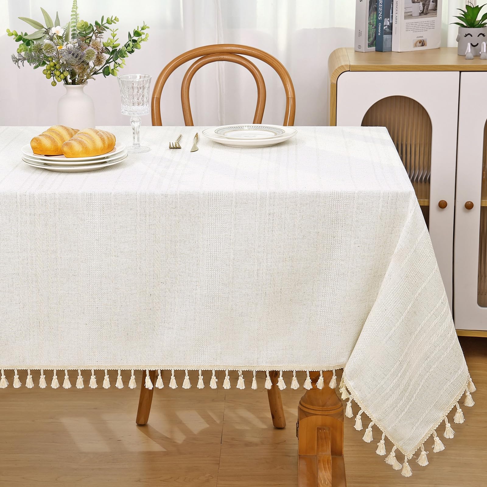 Rectangular Tablecloth 140x180cm Cotton Linen Waterproof Tablecloths Cream