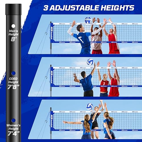 Miniatura 3 de Haokelball Outdoor Portable Heavy Duty Volleyball Net Set for Backyard with Adjustable Height Poles, Anti-Sag System, Volleyball, Pump, Boundary