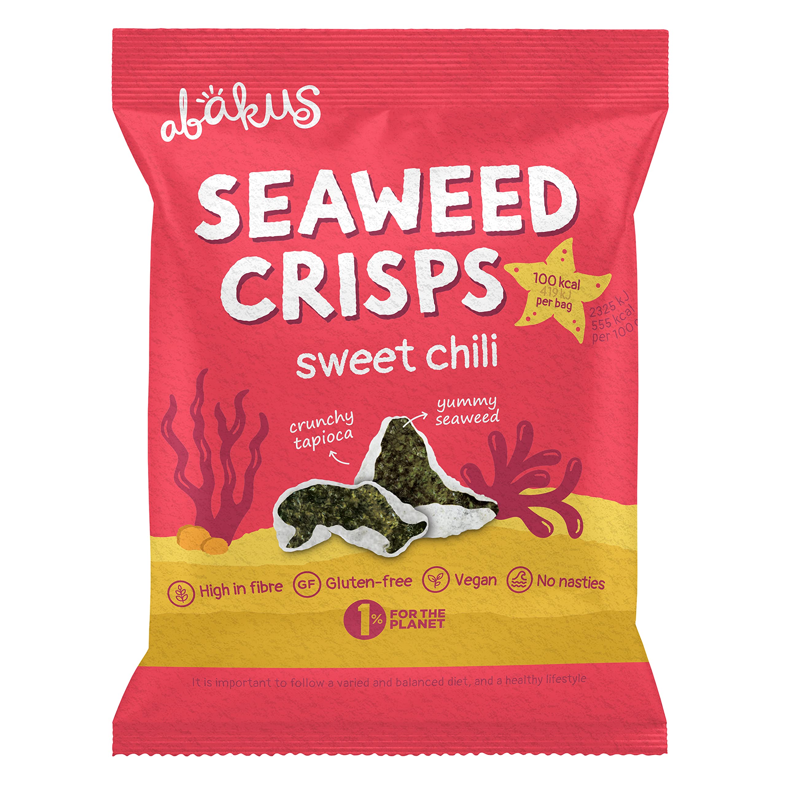 Seaweed Crisps - Sweet Chili 12 x 18g, Seaweed Snack, Nori Snack, Vegan, Gluten-Free, Healthy Snack, Source of Iodine