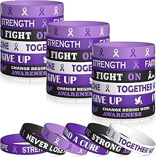 WATINC Purple Ribbon Awareness Silicone Bracelets Set, Hope Faith Stretch Wristband,Motivational Rubber Bracelet for Domestic Violence Animal Abuse Lupus Epilepsy Pancreatic Cancer Alzheimer (48Pcs)