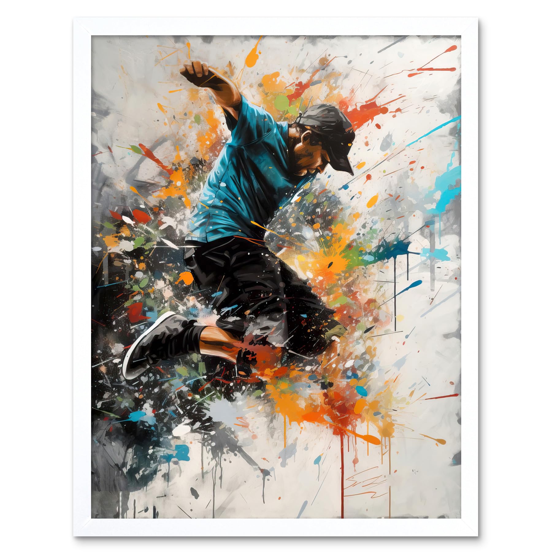 Artery8 Parkour Jump Urban Sport Paint Splat Action Shot Art Print Framed Poster Wall Decor 12x16 inch