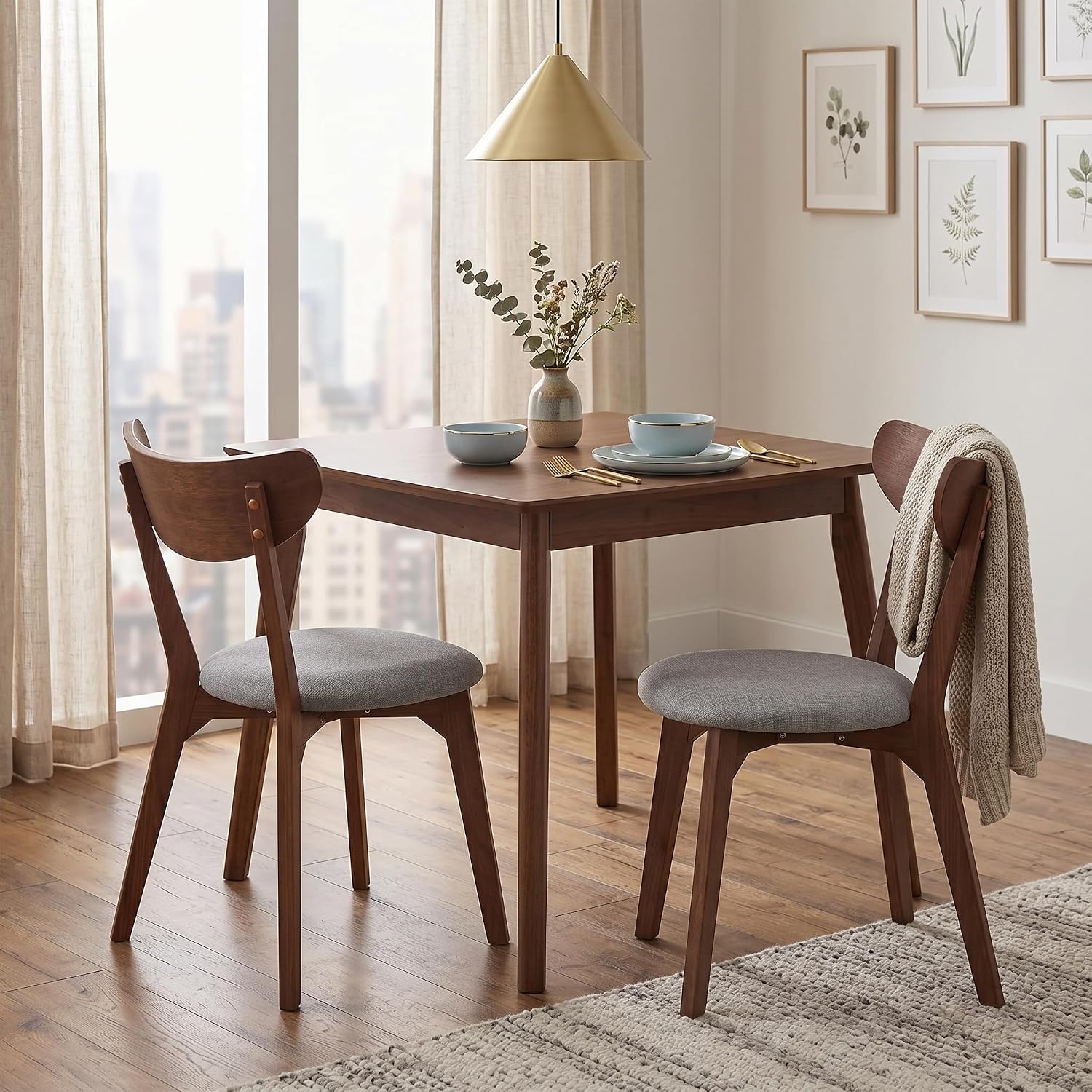 POWERSTONE Dining Chairs Set of 2, Rubber Wood Chairs with Back, Mid-Century Modern Kitchen Side Chairs for, Kitchen, Dining Room, Restaurant, Bistros
