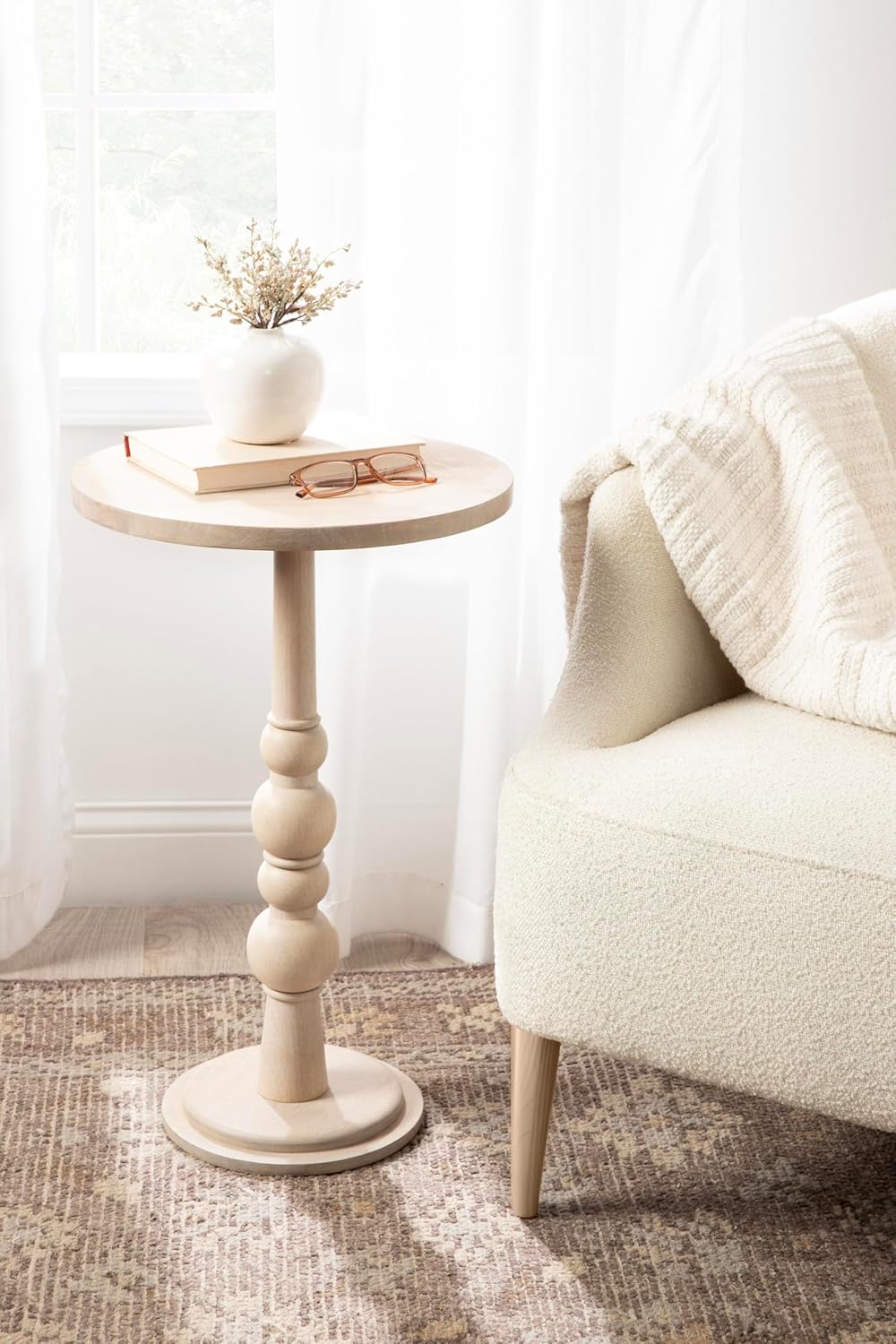 Kate and Laurel Wegner Traditional Wooden Round Side Table, 16 x 26, Whitewash, Elegant and Durable Pedestal Table for Use as Living Room End Table, Plant Stand, or Bedroom Nightstand