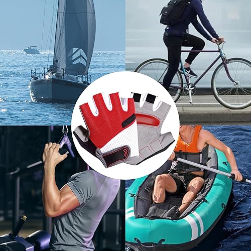 Miniatura 6 de Miayaya 1 par de guantes de vela unisex con medio dedo, acolchados en la palma para vela, esquí acuático, surf, remo y otros deportes acuáticos al