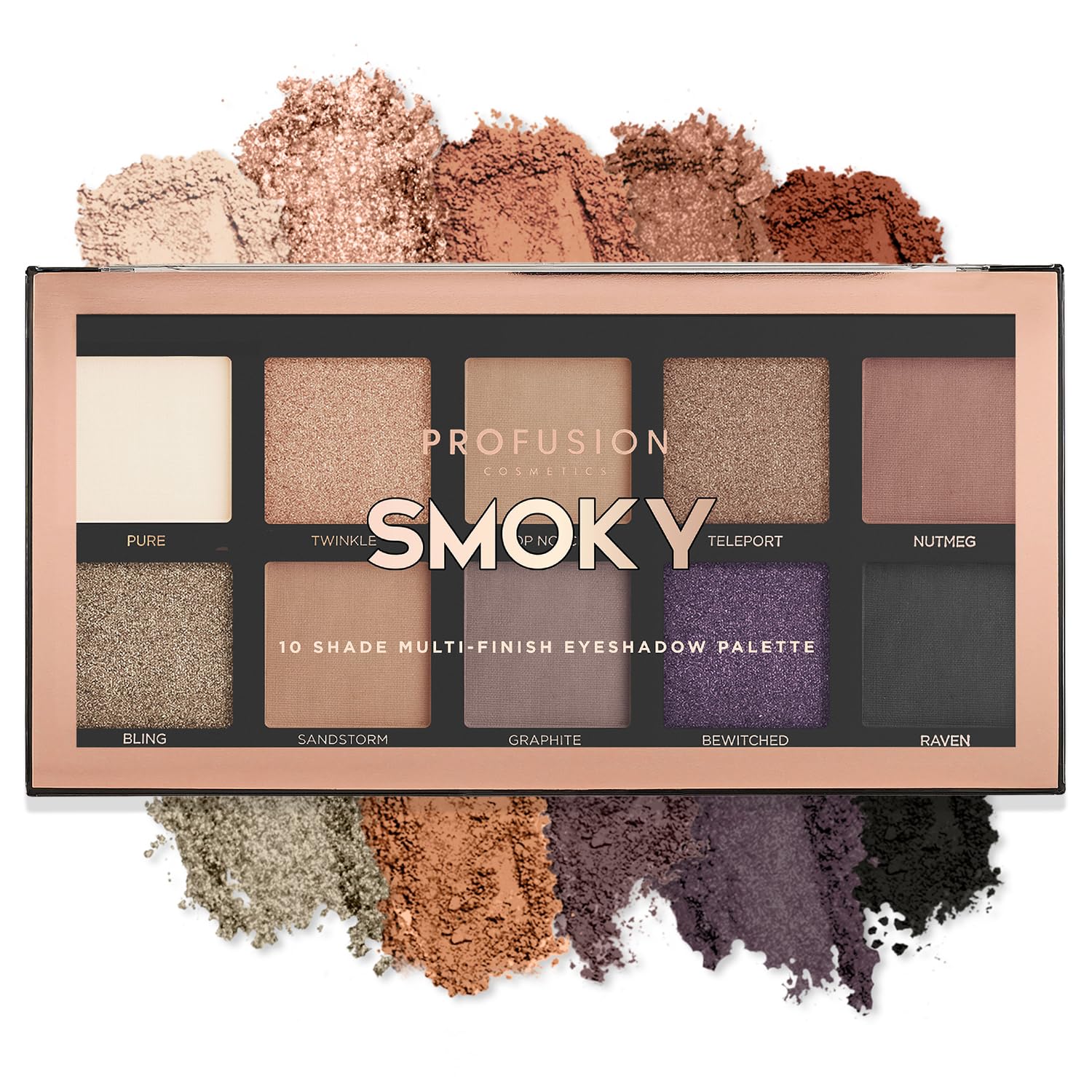 Profusion Cosmetics 10 Shade Eyeshadow Palette - High Pigmented Multi-Finish Colors, Vegan & Cruelty-Free, Create Stunning Looks On-the-Go - Travel-Friendly & Versatile Makeup, Smoky