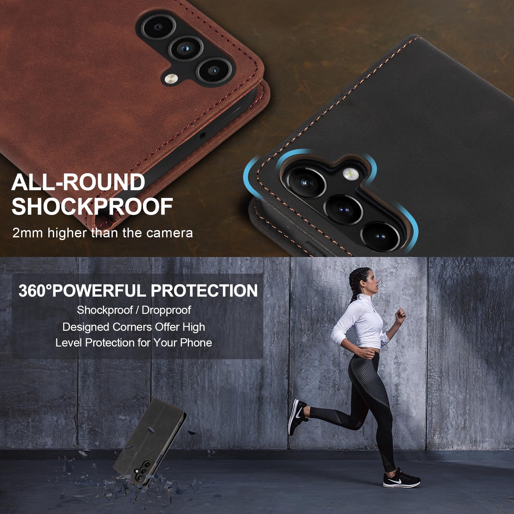 QHOHQ Cover per Samsung Galaxy A15 4G/5G + Vetro Temperato, [RFID Antifurto], Libro Custodia Portafoglio Premium Pelle PU, [Multifunzionale], Chiusura Magnetico Aletta Antiurto Case (Retrò)-Nero
