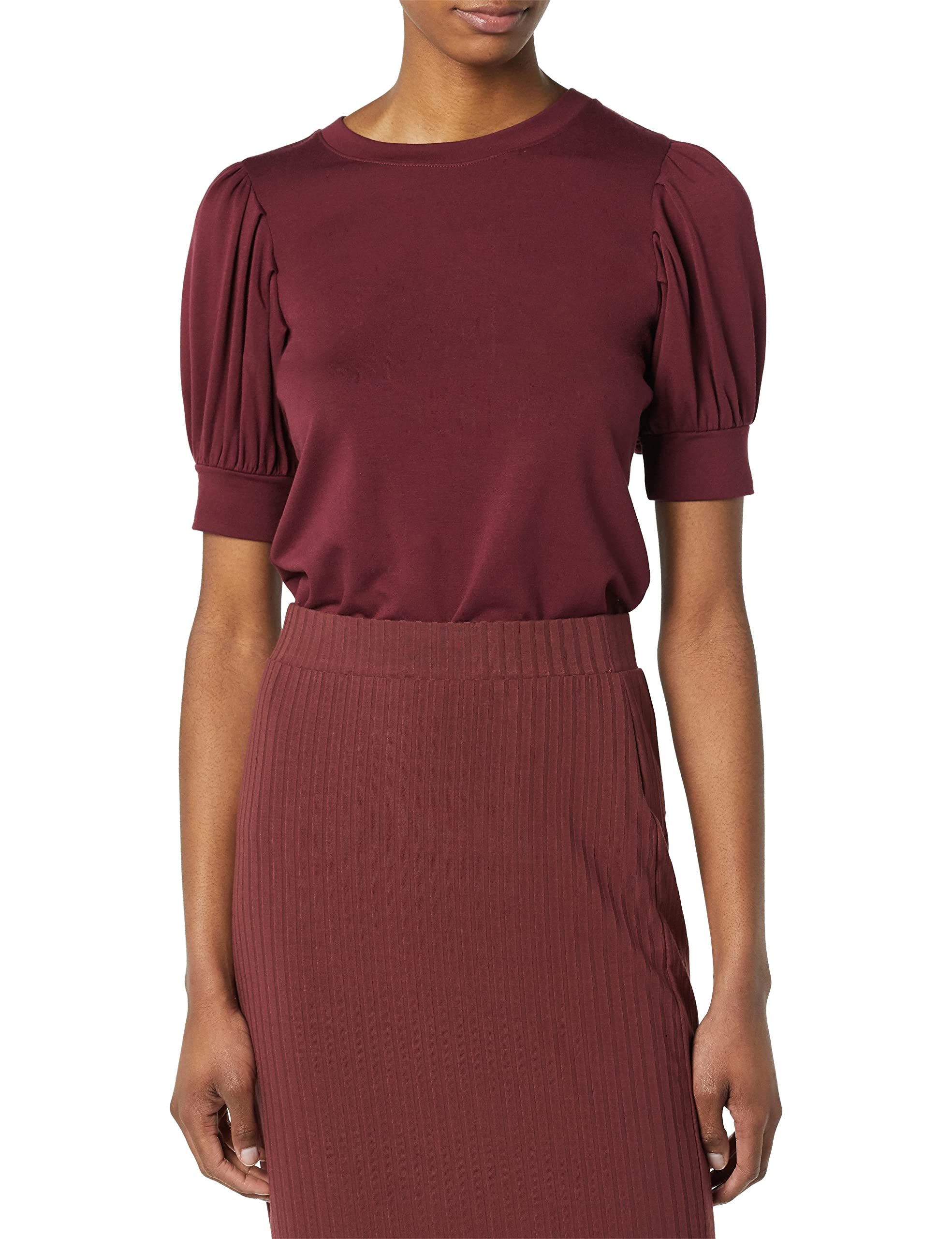Photo 1 of Daily Ritual Women's Supersoft Terry Puff-Sleeve Top Rayon Blend Dark Burgundy Large