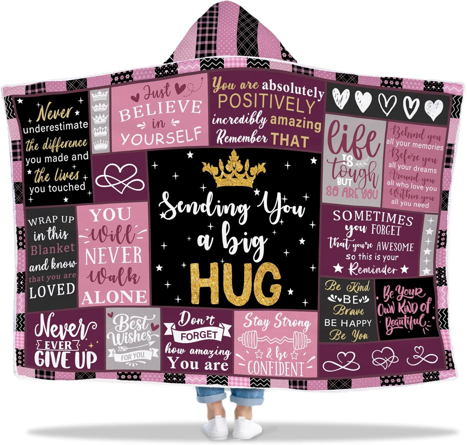 Get Well Gifts for Women After Surgery, Inspirational Gifts Wearable Blanket, Get Well Soon Mothers Day Hoodie Gift, Feel Better Thinking of You for Her Friend Sister Coworker Hooded Blanket 47x72in