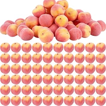 AceOrbit 60 Pcs Artificial Peach Decorations Foam Peach Lifelike Fake Fruit Faux Small Simulation for Home Birthday Party Cabinet Table Festival Kitchen Harvest Photography Prop 1.38 Inch