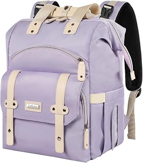 Jiefeike Diaper Bag Backpack,Purple Travel Backpack for Dad Mom Boys Girls,Insulated Pockets Portable Baby Nappy Bags RFID Anti-Theft Water-Resistant Pocket Stroller Straps