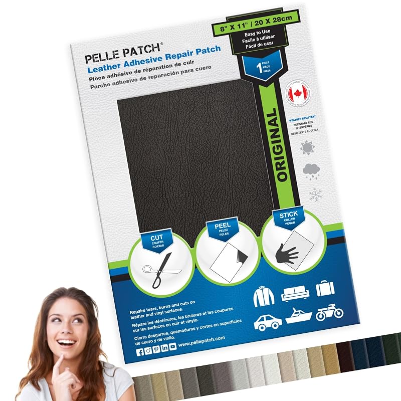 Kit de reparo para banco de carro em couro sintético preto Pelle Patch, 20,3 x 27,9 cm