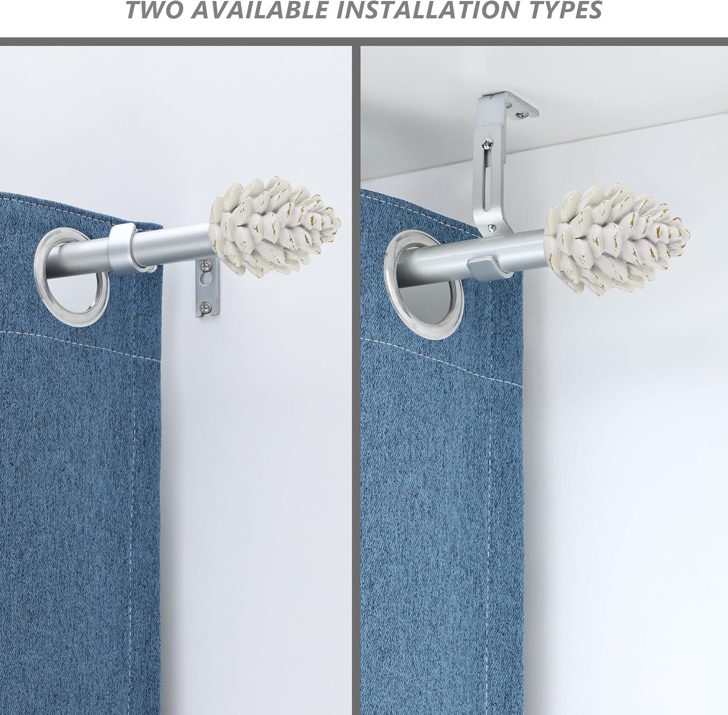 Silver Curtain Rods for Windows 66 to 120 Inches, 1 Inch Diameter Heavy Duty Single Curtain Rod, Adjustable Window Curtain Rod Drapery Rod with Decorative Finials thumbnail