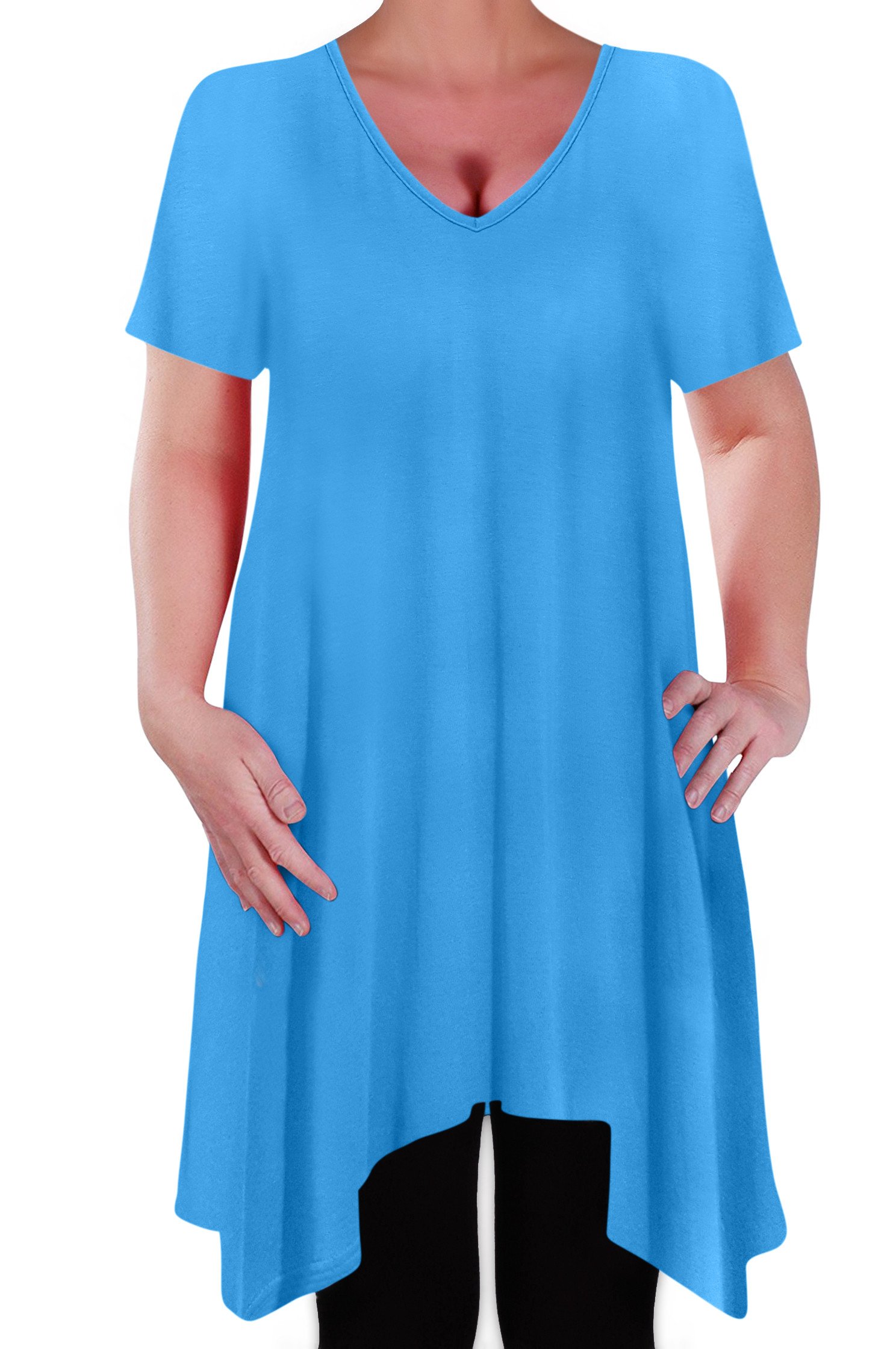 Eye Catch Women's Turquoise - Olivia Casual V Neck Long Tunic Uneven Hem Plus Size Flared Top Size 18