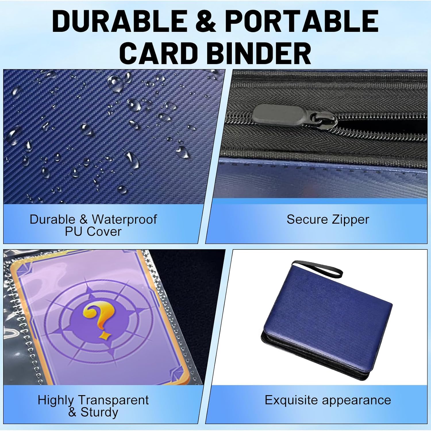 9 Pocket Trading Card Binder, Holds 1080 Cards with 60 Removable Double-Sided Sleeves, Premium Zip Trading Card Binder, Collector Album, PU Card Folder Holder for MTG, TCG, Baseball, Sports Cards