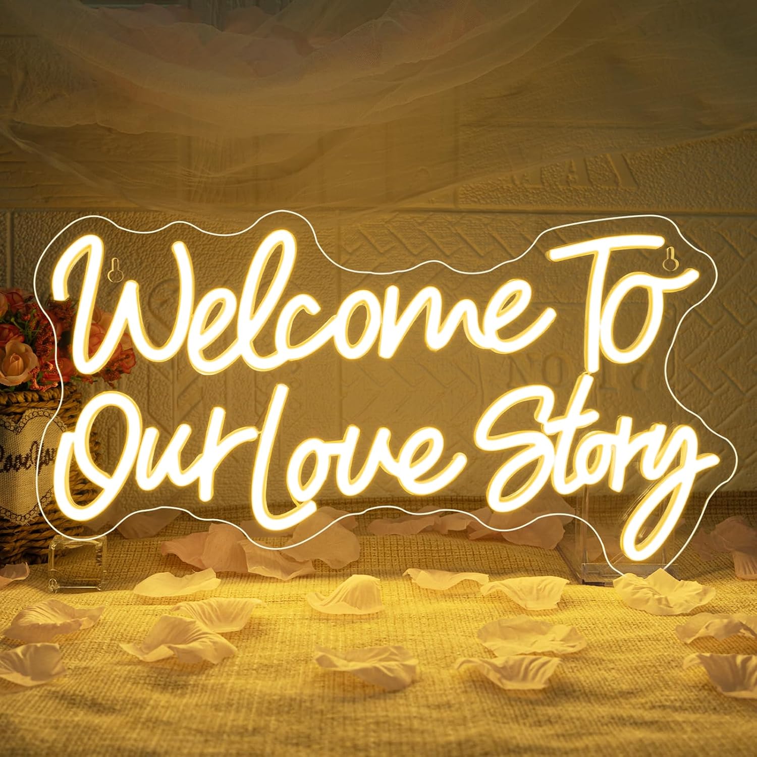 Wedding Neon Sign Welcome to Our Love Story Neon Signs for Wall Decor Warm White Led Lights Couple Light Up for Wedding Bedroom Home Anniversary Party Decoration Lover Gifts