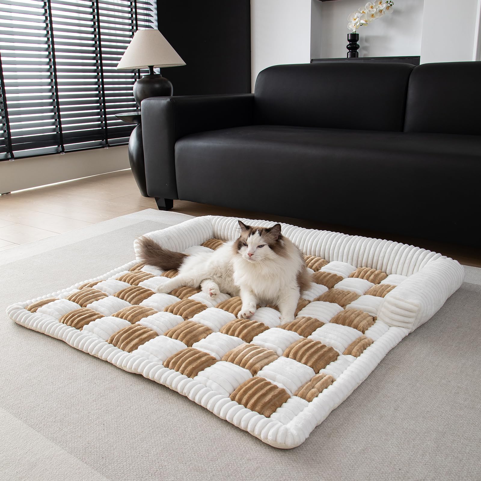 OKYUK Letto per Cani, Super Confortevole Cestino per Cani, Divano per Cani, Copridivano, Lavabile a Mano, Antiscivolo, Adatto per Cani (Marrone chiaro, L 75 x P 75 x H 13 cm)