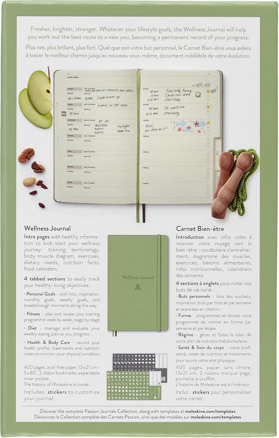 Moleskine Passion Journal, Wellness, Hard Cover, Large (5 x 8.25) Willow Green, 400 Pages