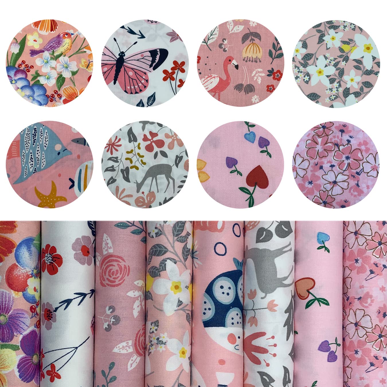 aufodara 8pcs Cotton Fabric Squares Patchwork 50 x 50cm Sewing Quilting Bundle DIY Crafting Fabric (Pink) - Image 4