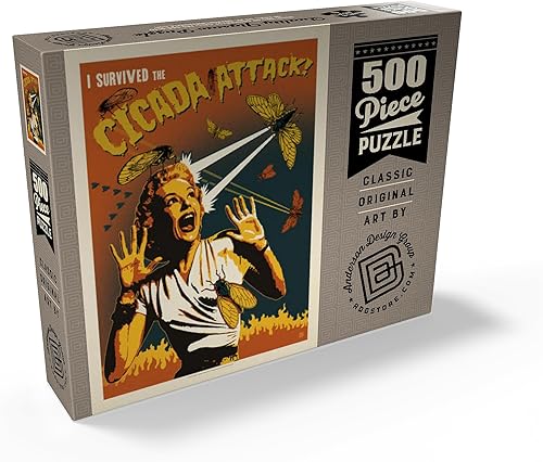 Miniatura 2 de MyPuzzle Cicada Invasion Screaming Woman, póster vintage, rompecabezas prémium de 500 piezas para adultos