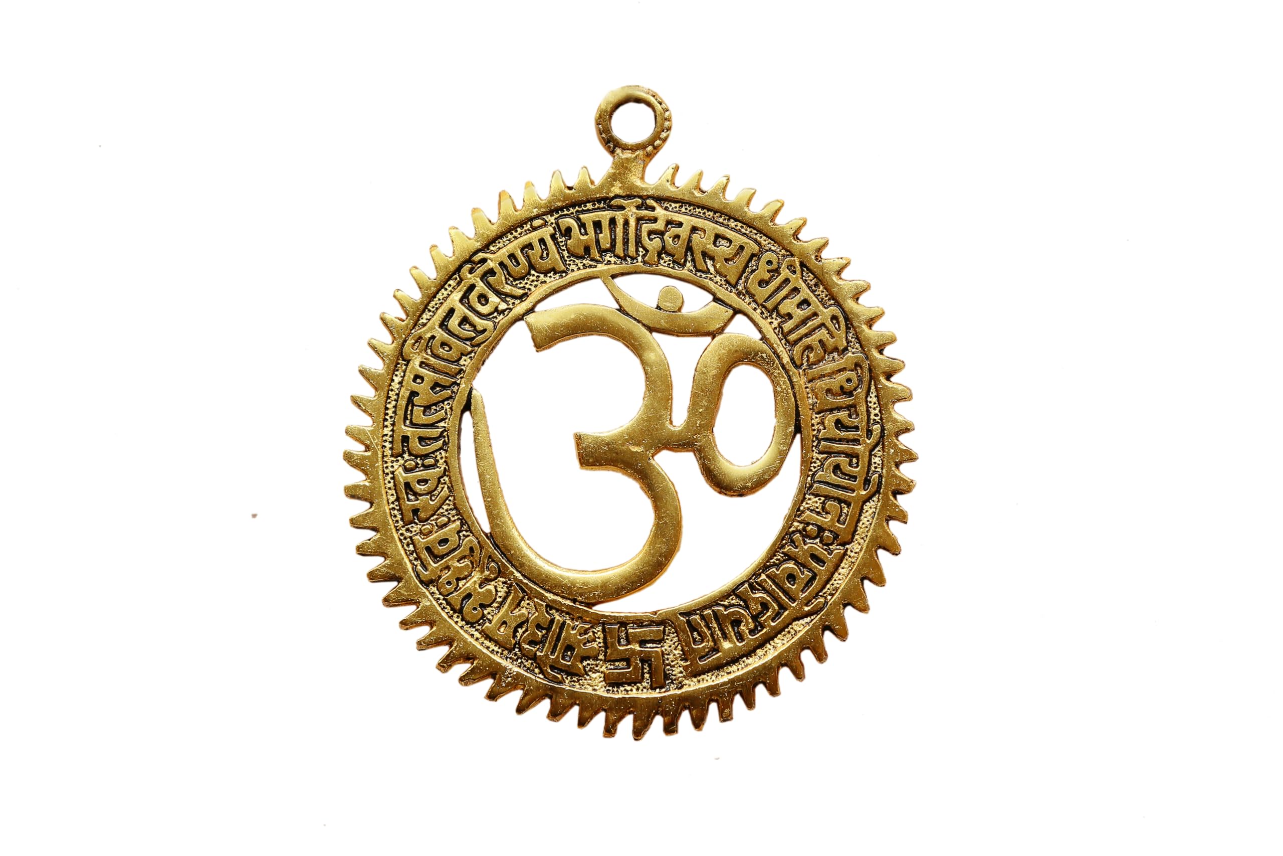 Charmy Crafts Metal AUM OM Gayatri Mantra, Wall Hanging Article for Wall Decor, Wedding Gifts, Best for Housewarming, Room Decor (Golden, Small)