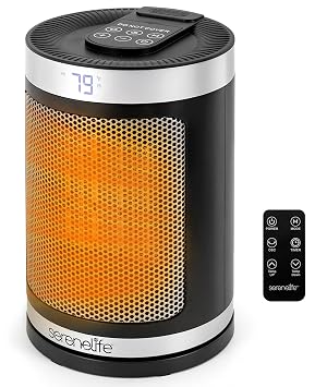 SereneLife Portable Space Heater 1500W PTC Ceramic Electric Heater with Thermostat Remote 12-Hour Timer 3 Heating Modes Oscillation