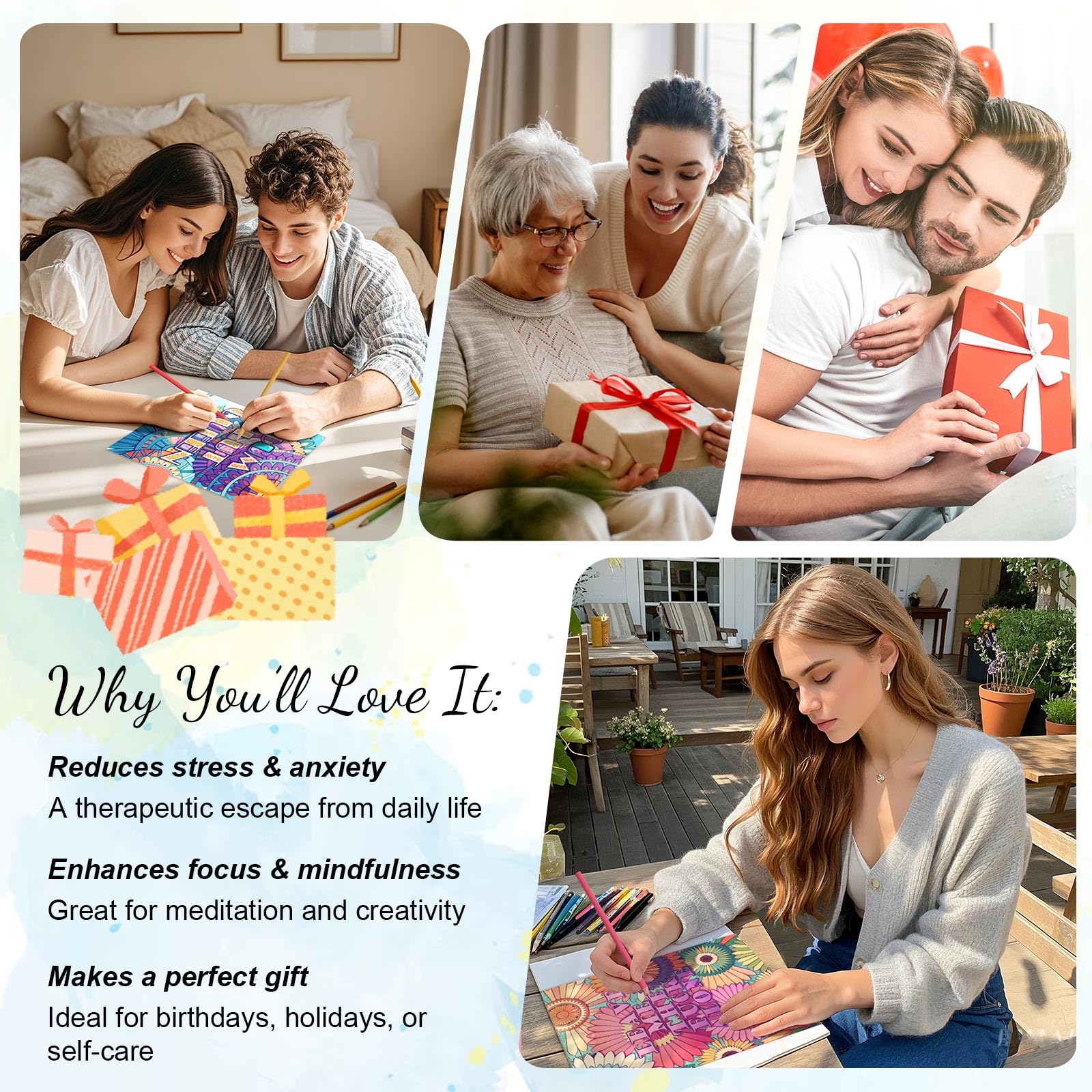 Libros para colorear para mujer, libro para colorear para adultos, página encuadernada en espiral, diseño de una cara, regalos para artes y manualidades para mujeres para relajarse, ansiedad y