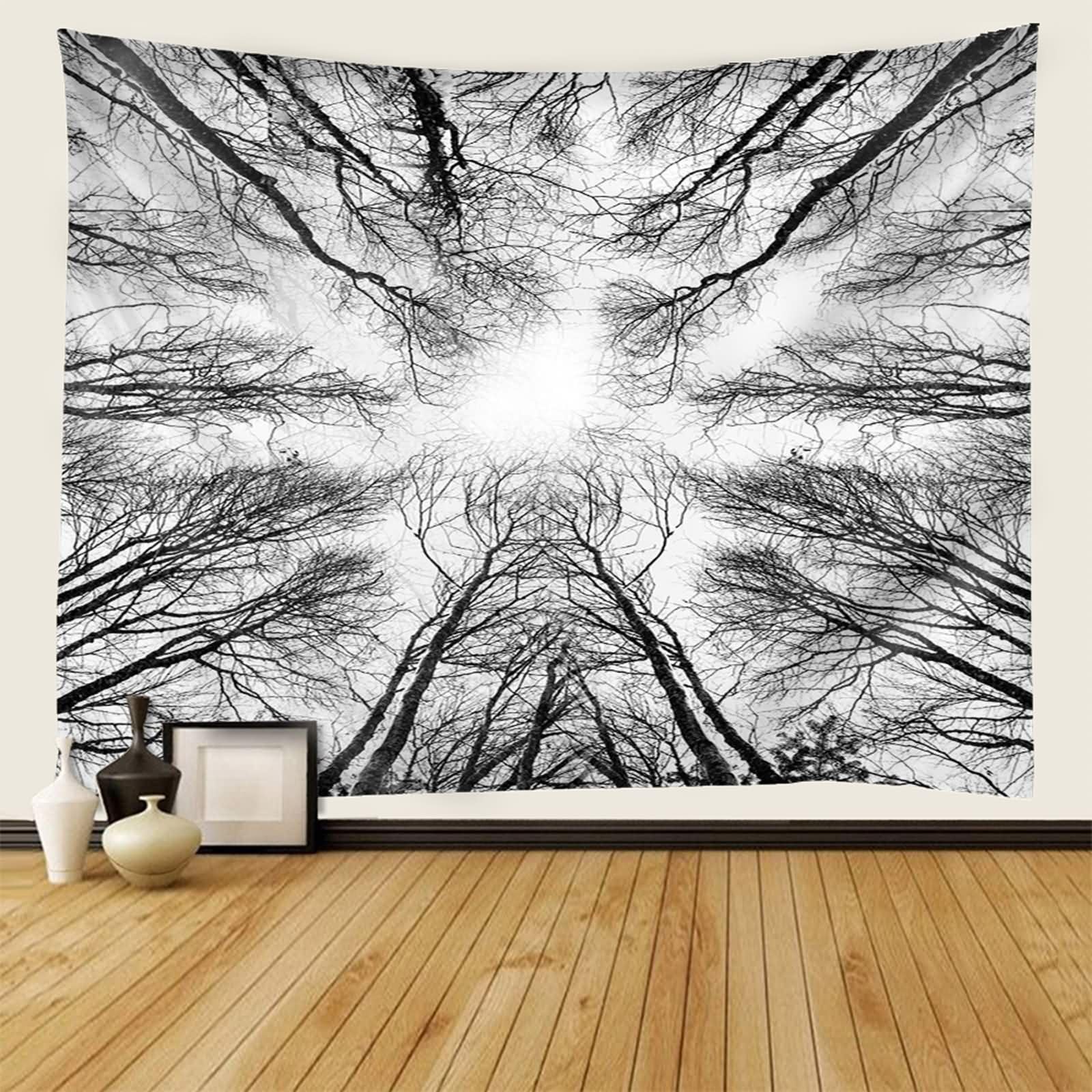 Homxi Wandteppich Landschaft 260 x 240 CM,Zweig Polyester Wandteppiche Kinderzimmer Deko Schwarz Grau