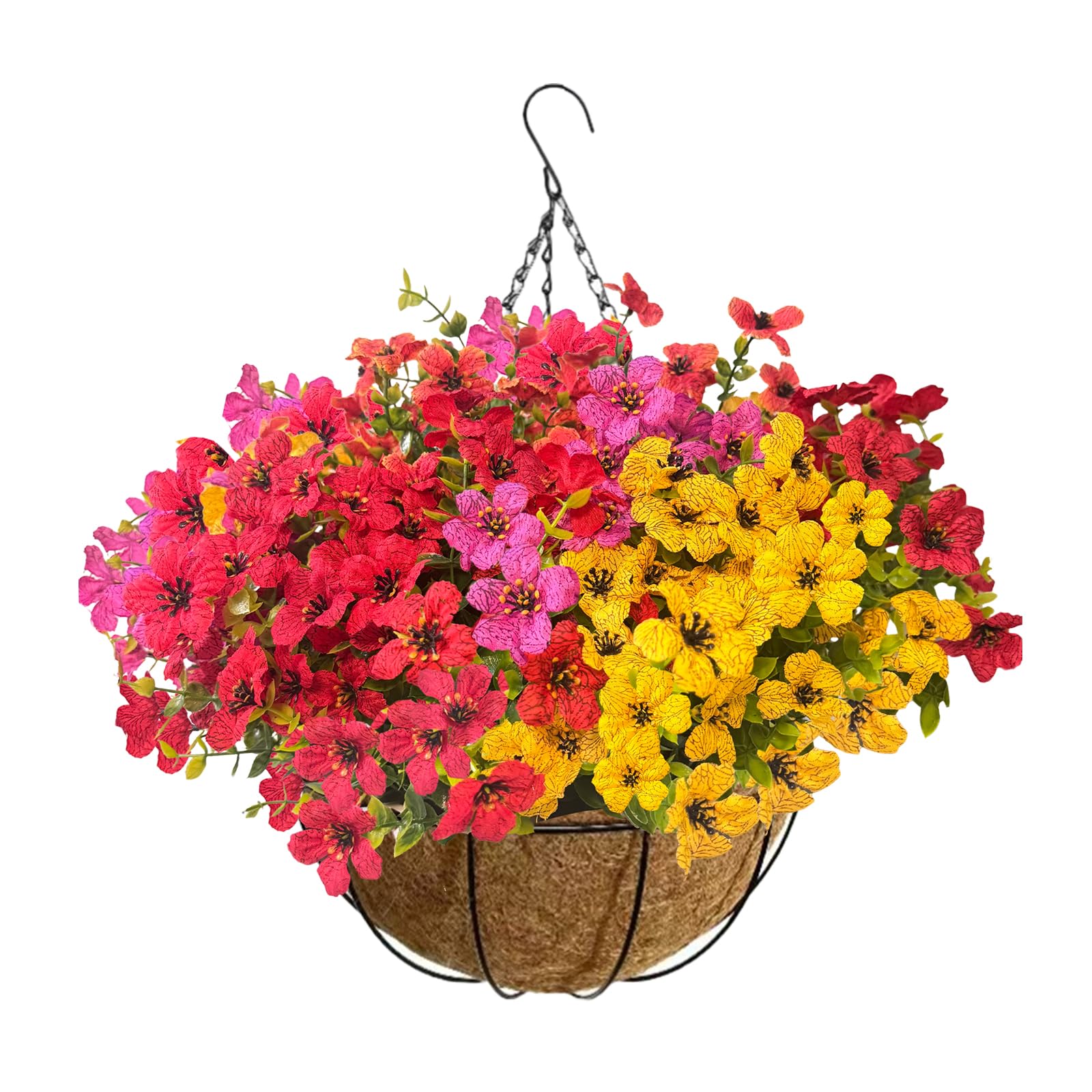 Choisonye Multicolor Artificial Violet Flowers Hanging Basket With Chain, Fake Flowers Diy Hanging Basket For Outdoor Garden Porch Window Box Patio Yard Decor, 12Bunches