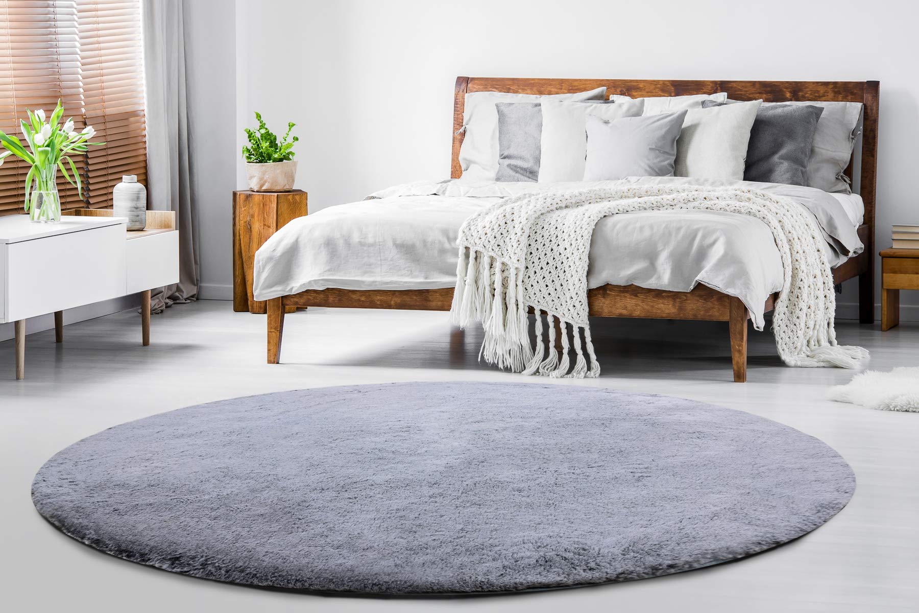 rugsx Tapis Lavable Lapin Shaggy pour la Chambre d'enfants, Le Salon, la Chambre à Coucher, très épais, antidérapant, Noir/Ivoire Cercle 80 cm