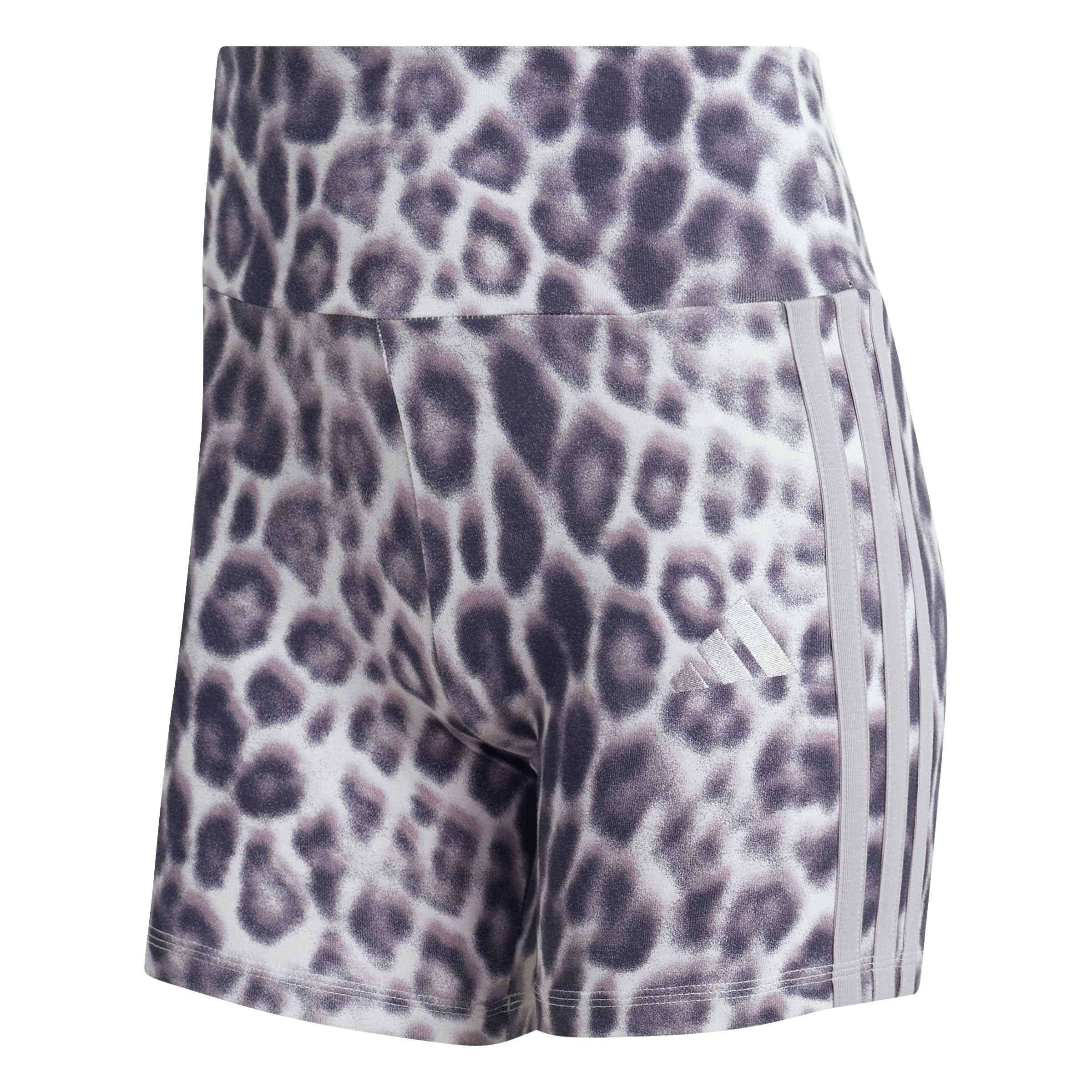 adidas Women's Seasonal Essentials Leopard Print Biker Shorts with 3-Stripes, Multicolor/ice Purple, M