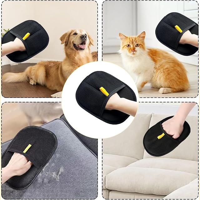 Foto 6 de 6 de YUNYU Juego de 2 guantes para el cuidado del pelo, eliminador de pelo de gato suave con doble cara