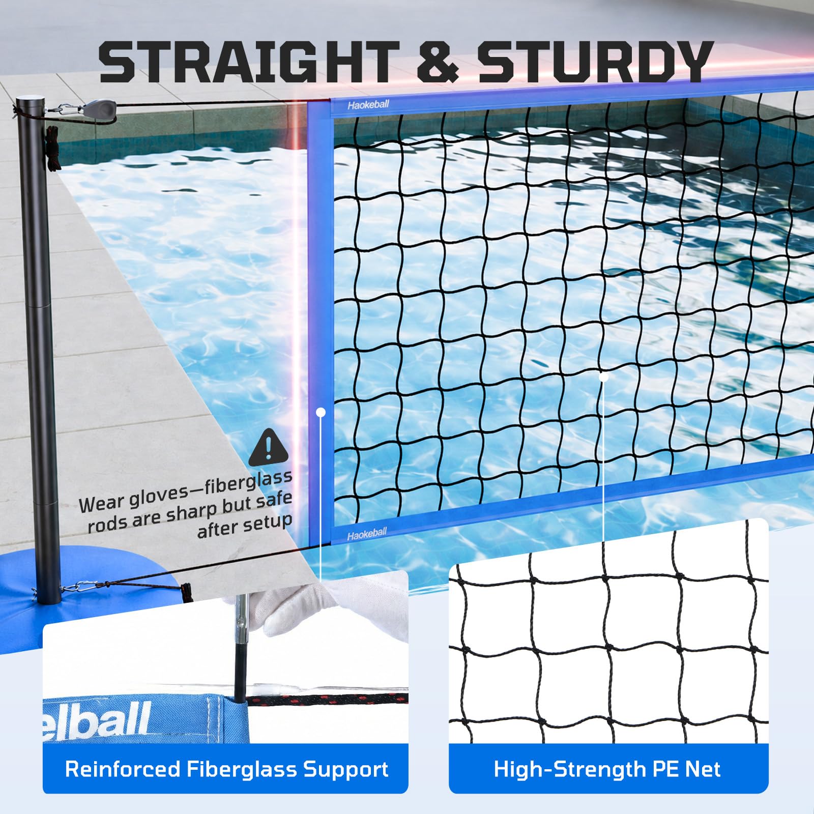 Haokelball Rete da pallavolo da piscina con luce, set da pallavolo da 4,5 a 9,5 m, lunghezza regolabile, rete da pallavolo per piscina con base ponderata, 2 palline da pallavolo Glow e pompa per