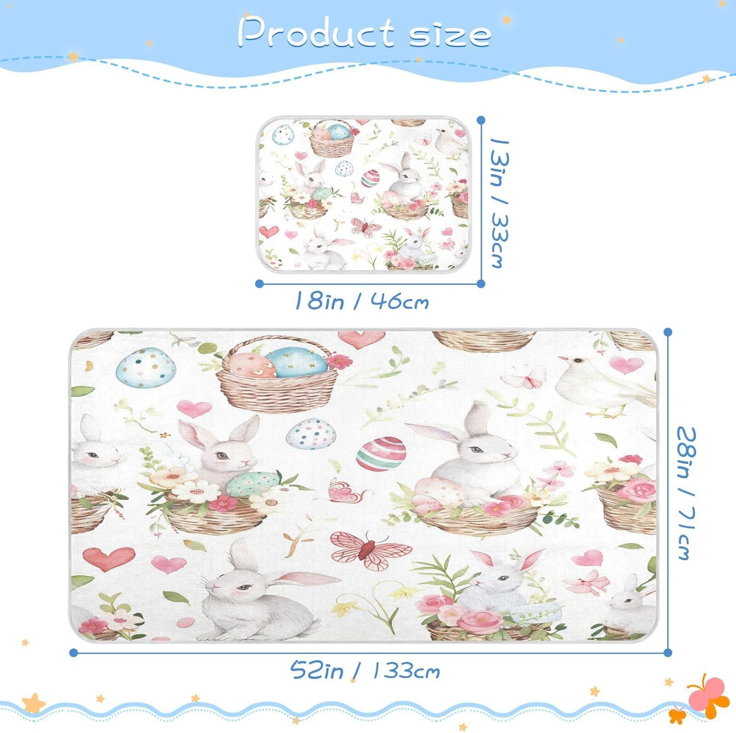Cooling Baby Mattress pad Protector 28" x 52" Reusable Cute Cartoon Spring Easter Bunnies Mattress Protector pad for Baby&Toddler
